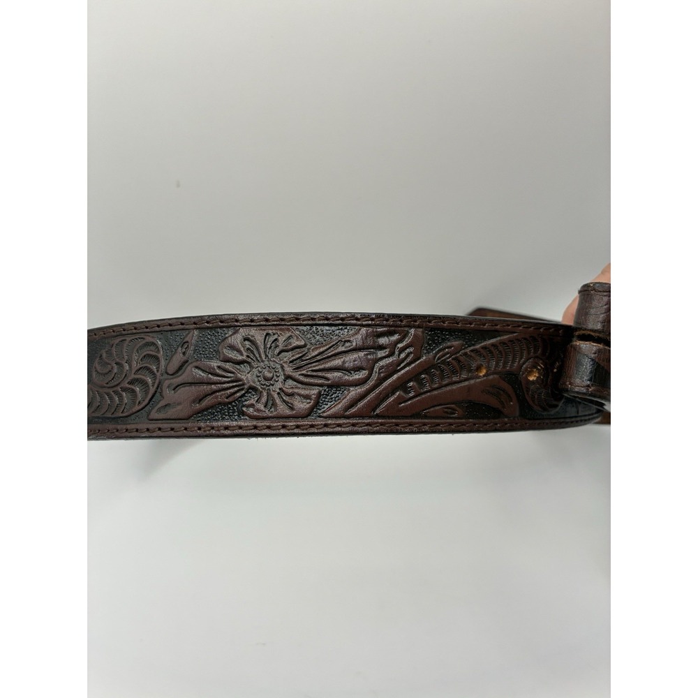 Vintage Western Tooled Brown Leather Belt 38" Resistol Floral Embossed No Buckle